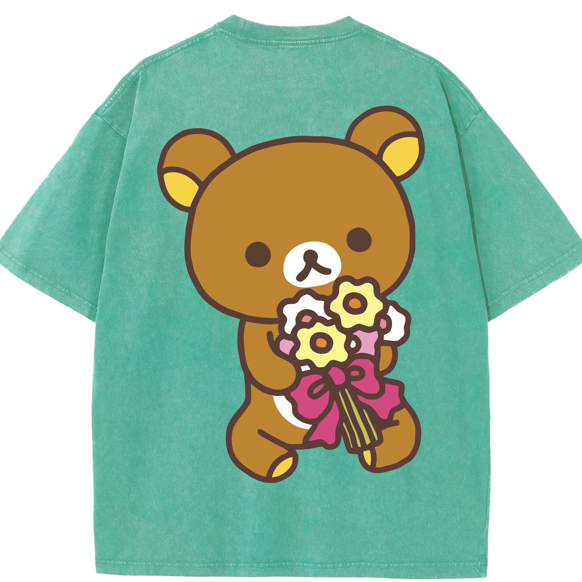 （画像用） リラックマ リラックマ キイロイトリ Rilakkuma Korilakkuma Kiiroitori 綿100% ヴィンテージ風 半袖Tシャツ（背面プリント）